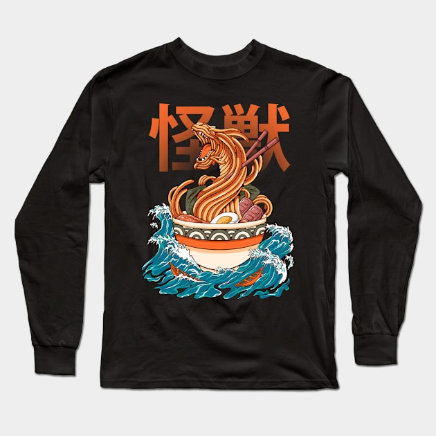 Kaiju Ramen Dragon Long Sleeve T-Shirt by Illustrasikuu